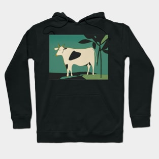 Cow on Green Background in Matisse Style Hoodie